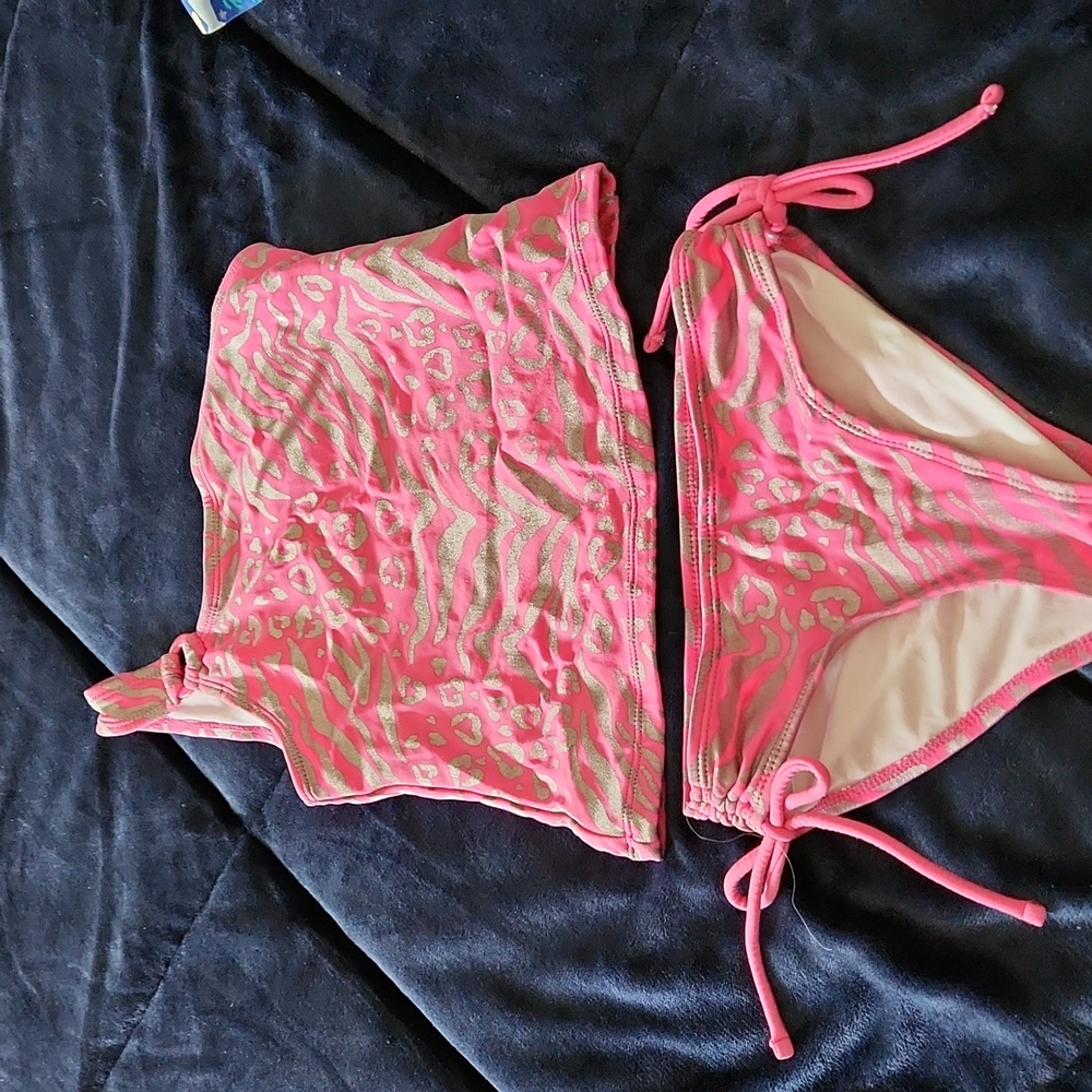 Justice Girls Swim 2 piece bathing Suit silver and pink in Size 6